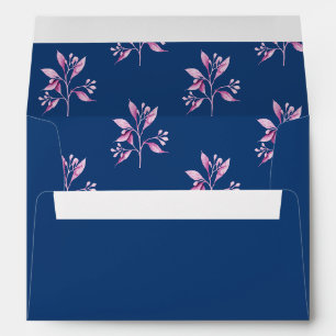 Blue pink botanical floral wedding envelope