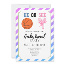Blue Pink Bow Basketball Gender Reveal Party