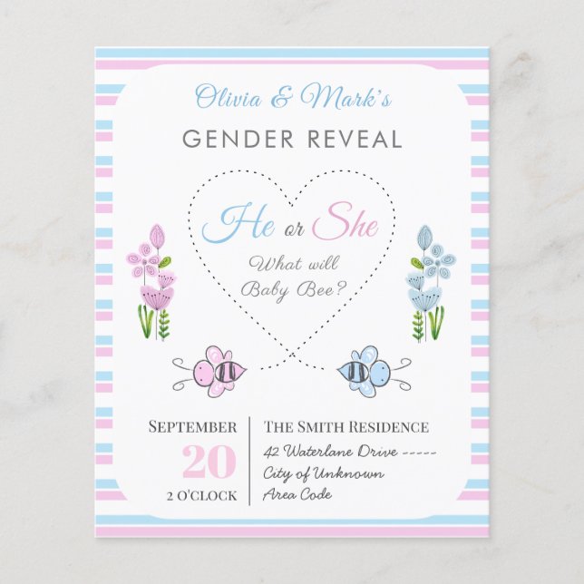 Blue Pink Bumble Bee Love Heart Gender Reveal (Front)