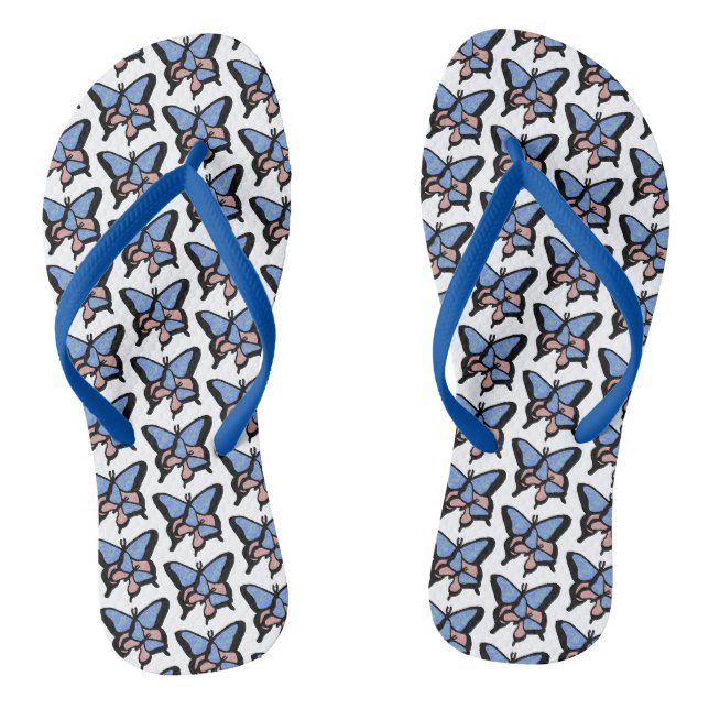Blue & Pink Butterflies Flip Flops (Footbed)