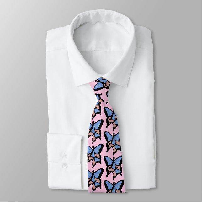 Blue & Pink Butterflies Tie (Tied)