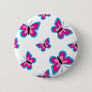 Blue Pink Butterfly Pattern 2 Inch Round Button