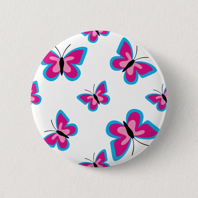 Blue Pink Butterfly Pattern 2 Inch Round Button (Front)