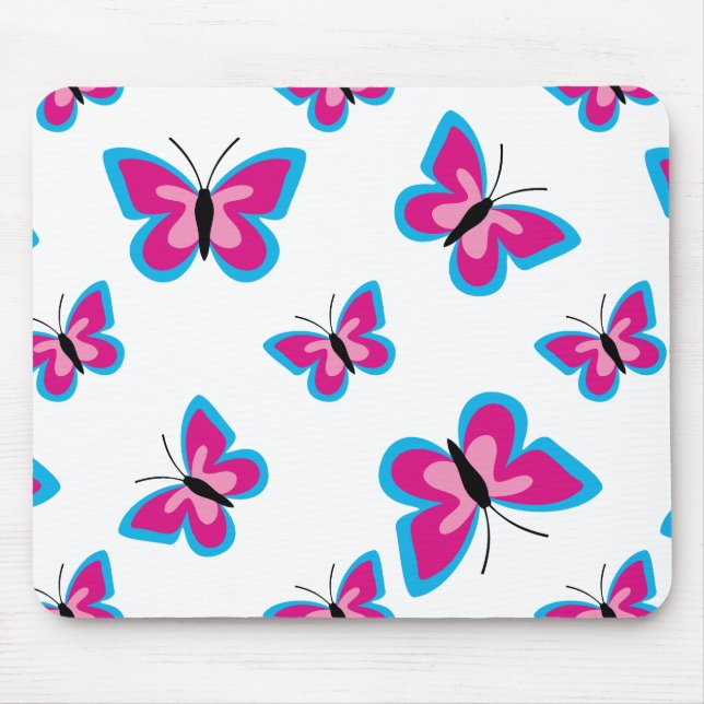 Blue Pink Butterfly Pattern Mouse Pad (Front)