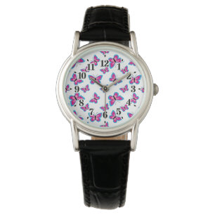 Blue Pink Butterfly Pattern Watch