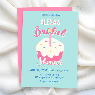 Blue pink cake bridal shower invitation