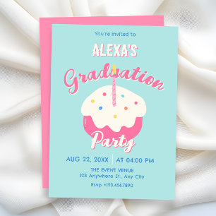 Blue pink cake graduation invitation