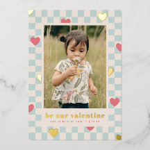 Blue Pink Chequerboard Hearts Valentine's Day Card
