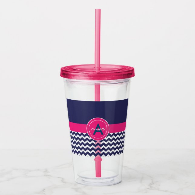 Blue Pink Chevron Acrylic Tumbler (Front)