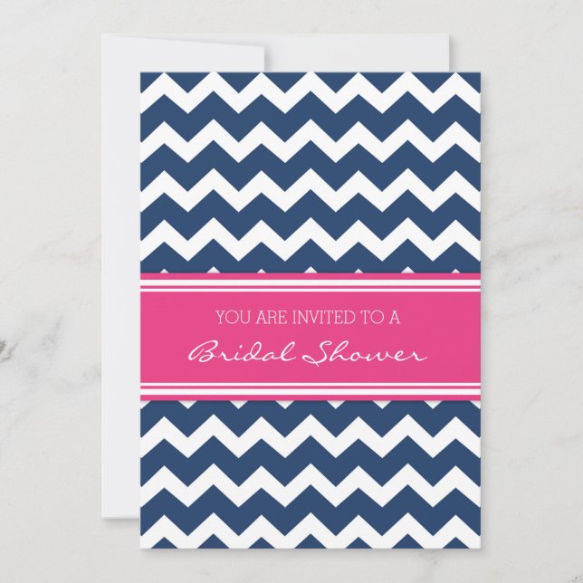Blue Pink Chevron Bridal Shower Invitation Cards (Front)