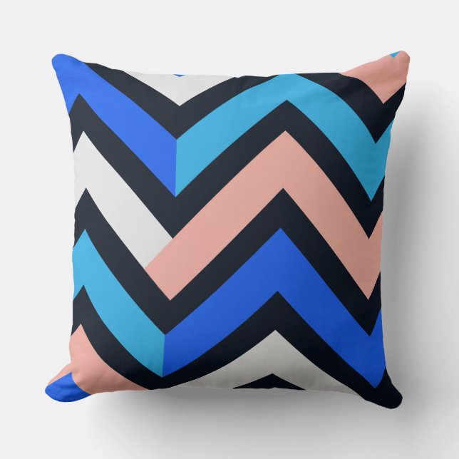 Blue Pink Chevron Geometric Pattern Throw Pillow (Front)
