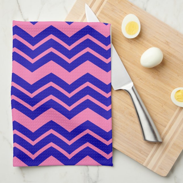 Blue Pink Chevron Zigzag Design  Kitchen Towel (Quarter Fold)