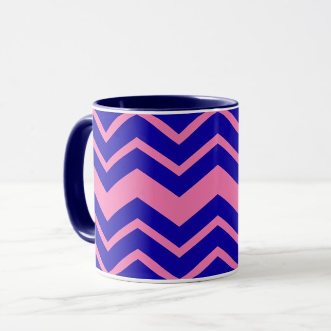 Blue Pink Chevron Zigzag Design  Mug (Front Left)