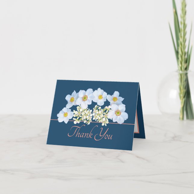 Blue Pink Chic Anemone Orchid Bouquet Thank You Card (Front)
