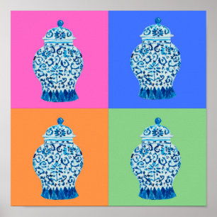Blue Pink Chinoiserie Ginger jar jars art print 