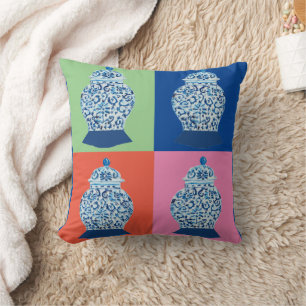 Blue Pink Chinoiserie Ginger jar jars art print  Throw Pillow