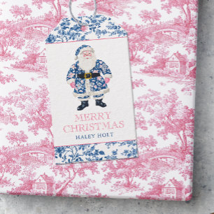 Blue & Pink Chinoiserie Toile Christmas Santa Gift Tags