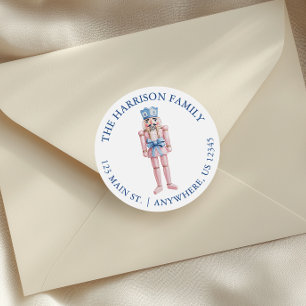 Blue Pink Chinoiserie Toile Nutcracker Address Classic Round Sticker