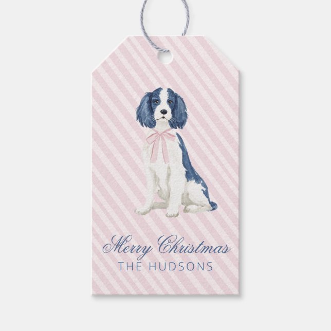 Blue & Pink Christmas Dogs Gift Tags (Front)