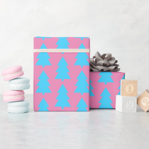 Blue Pink Christmas Tree Abstract Simple Wrapping Paper