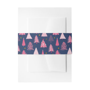 Blue & Pink Christmas Tree Pattern Invitation Belly Band