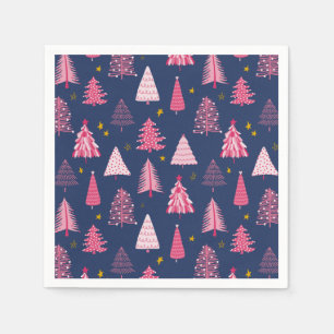 Blue & Pink Christmas Tree Pattern Napkin