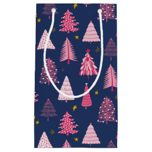 Blue & Pink Christmas Tree Pattern Small Gift Bag