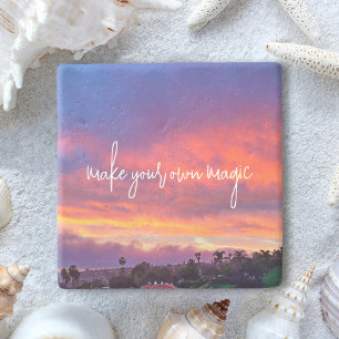 Blue Pink Clouds Sunset Photo Make Your Own Magic Stone Coaster