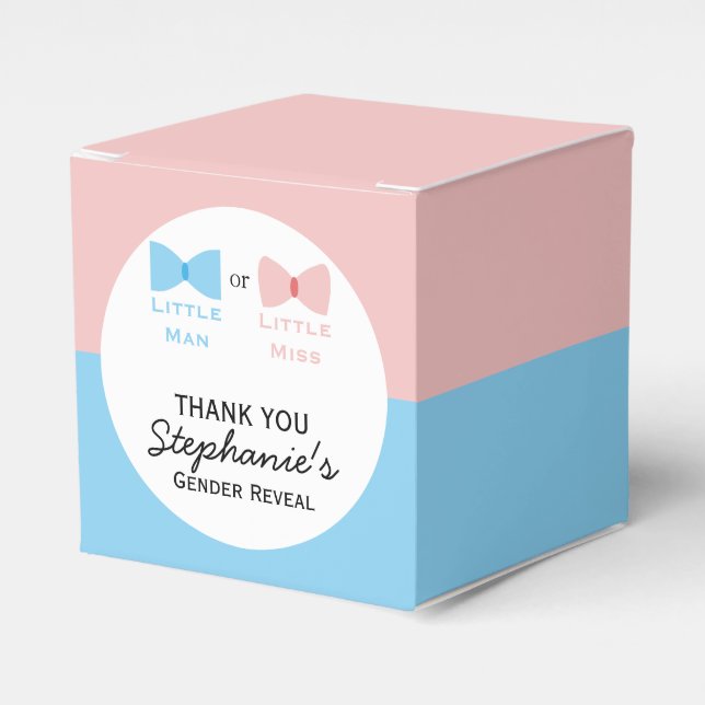 Blue, Pink Colour Block Gender Reveal Bow, Bow Tie Favor Box (Front Side)