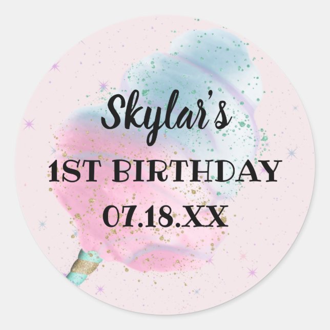 Blue Pink Cotton Candy BronzeGold Glitter Birthday Classic Round Sticker (Front)