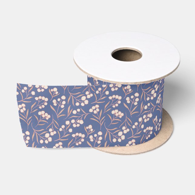 Blue Pink Cotton Flower Satin Ribbon (Spool)