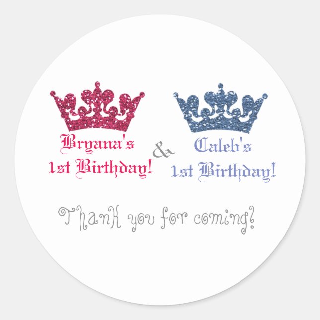 Blue & Pink Crown Royal Prince Princess Sticker (Front)