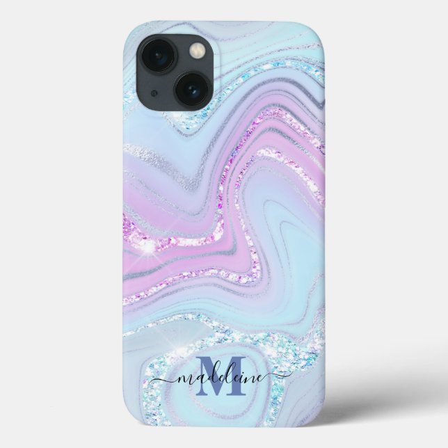Blue Pink Crystal Marble Iridescent Agate Case-Mate iPhone Case (Back)