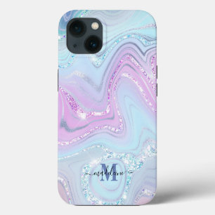 Blue Pink Crystal Marble Iridescent Agate iPhone 13 Case