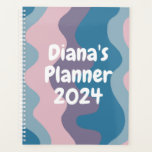 Blue Pink Curves Stripes Colourful Bold CUSTOM Planner<br><div class="desc">Hello! I hope you like this original artwork design. Add your own text,  change the colours or fonts to personalize it. Check my shop for more designs. If you'd like something custom please let me know.</div>