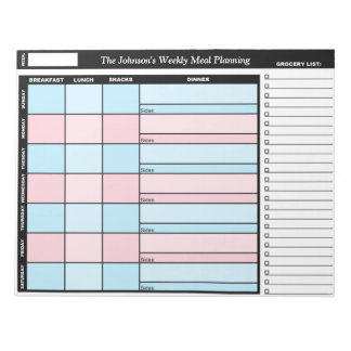 Blue & Pink Custom Weekly Meal Planning Notepad