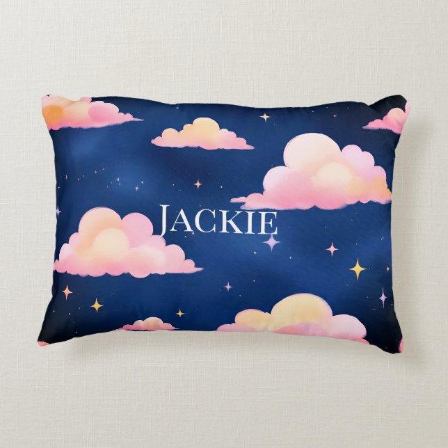 Blue Pink Cute Clouds Pattern Bath Mat Accent Pillow (Back)