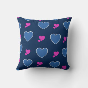Blue Pink Cute Cozy Modern Romantic Chic Heart Throw Pillow