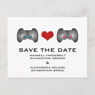 Blue Pink Cute Gamer Save the Date Postcard