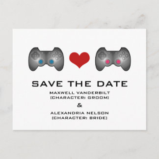 Blue Pink Cute Gamer Save the Date Postcard