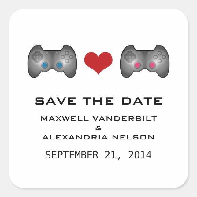 Blue Pink Cute Gamer Save the Date Stickers (Front)