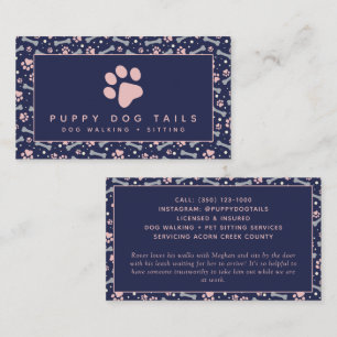 Blue Pink Dog Walker Pet Sitter Business Card