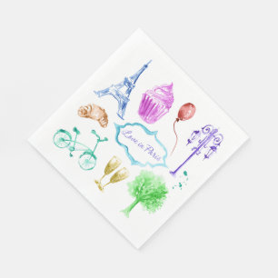 Blue Pink Eiffel Tower Paris Watercolor Art Napkin