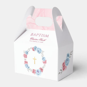 Blue Pink Floral Baby Baptism Christening Favor Box