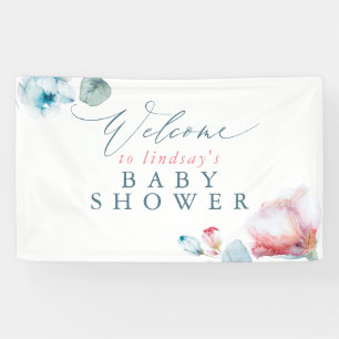 Blue Pink Floral Baby or Bridal Shower Welcome Banner