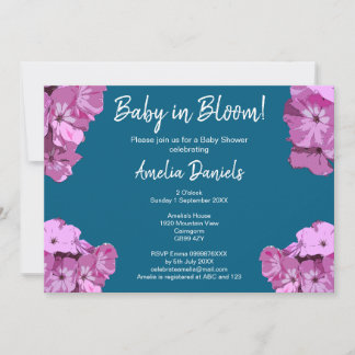 Blue & Pink Floral Baby Shower Invitation
