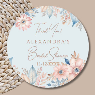 Blue Pink Floral Boho Chic Bridal Shower Thank You Classic Round Sticker