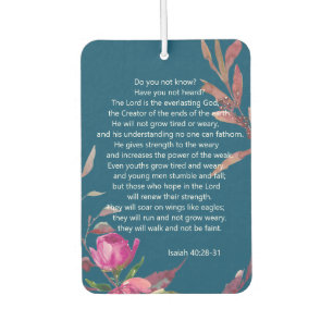 Blue Pink Floral Christian Bible Verse Postcard Air Freshener