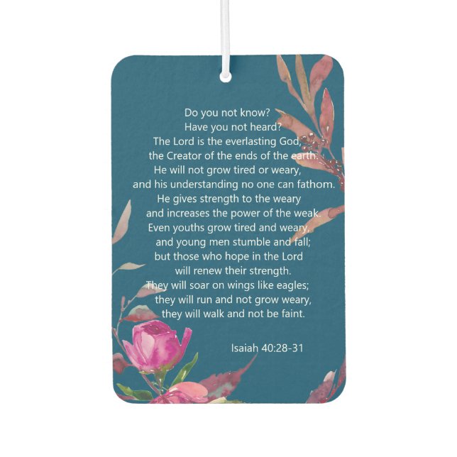 Blue Pink Floral Christian Bible Verse Postcard Air Freshener (Front)