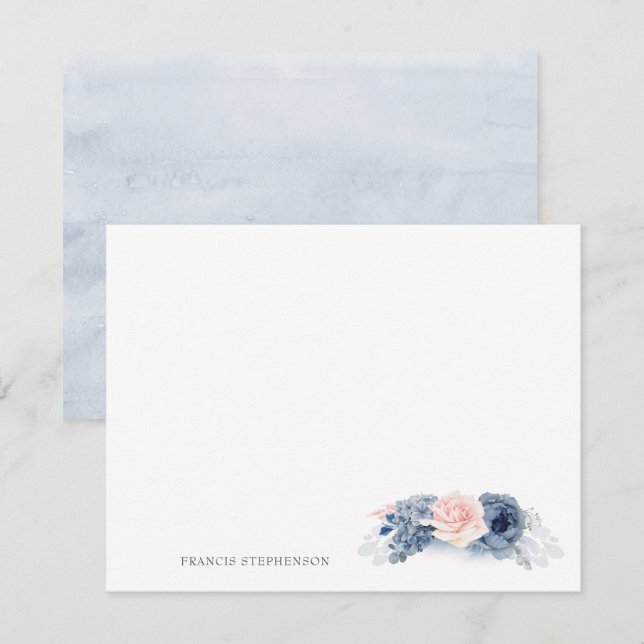 Blue Pink Floral Elegant Full Name or Couple Names Card (Front/Back)